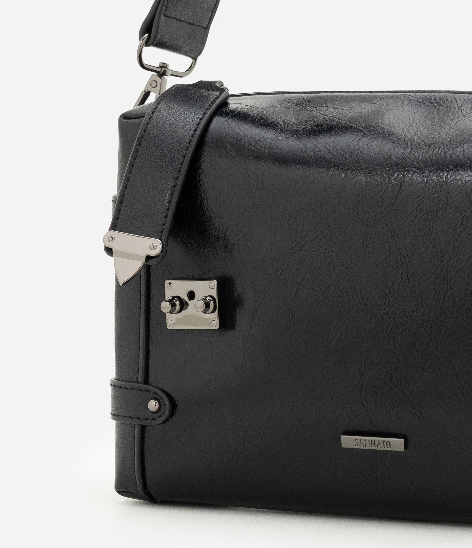 Bolsa Shoulder Média em PU com Alça Larga Preto 3