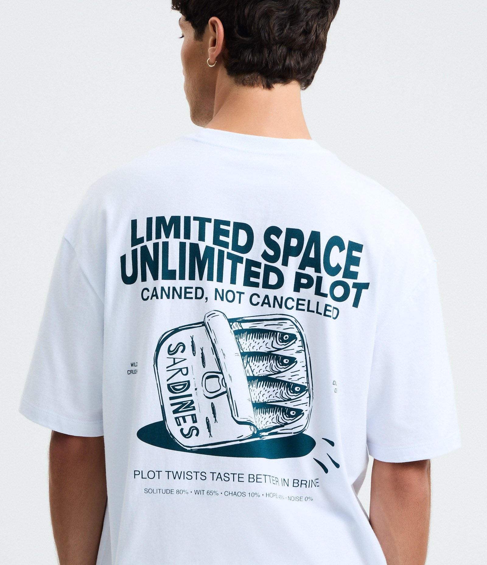 Camiseta Relaxed em Algodão com Estampa Divertida de Sardinha Branco 3