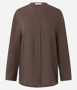 Camisa Oversized em Viscolinho com Gola Padre