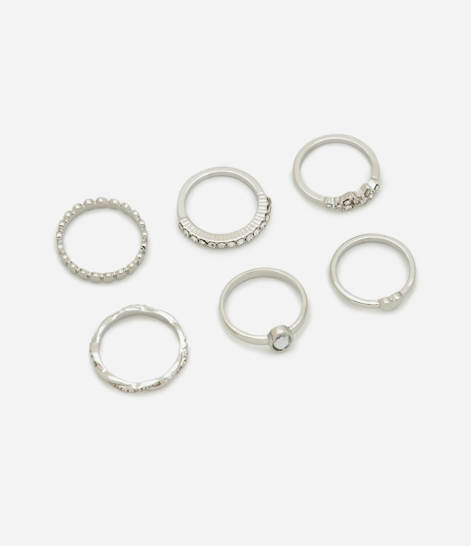 Kit 06 Anéis Finos em Metal com Diferentes Texturas Prata 1