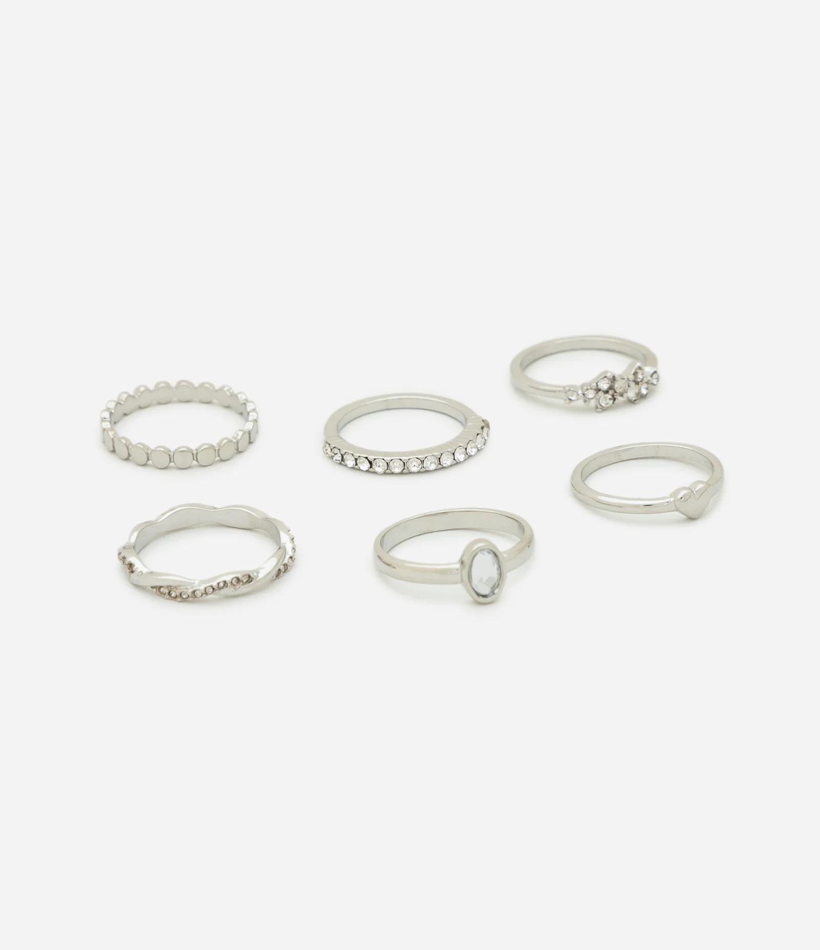 Kit 06 Anéis Finos em Metal com Diferentes Texturas Prata 2