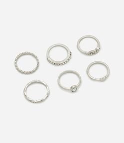 Kit 06 Anéis Finos em Metal com Diferentes Texturas