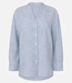 Camisa Oversized em Viscolinho com Estampa Listrada