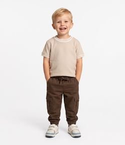 Calça Jogger Infantil em Sarja com Bolsos Cargo - Tam 1 a 6 Anos