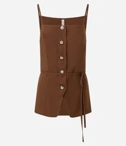 Colete Acinturado em Algodão com Linho e Amarração