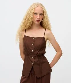 Colete Acinturado em Algodão com Linho e Amarração