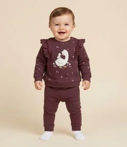 Casaco Infantil com Estampa Floral Patinho e Babados – Tam 0 a 18 Meses