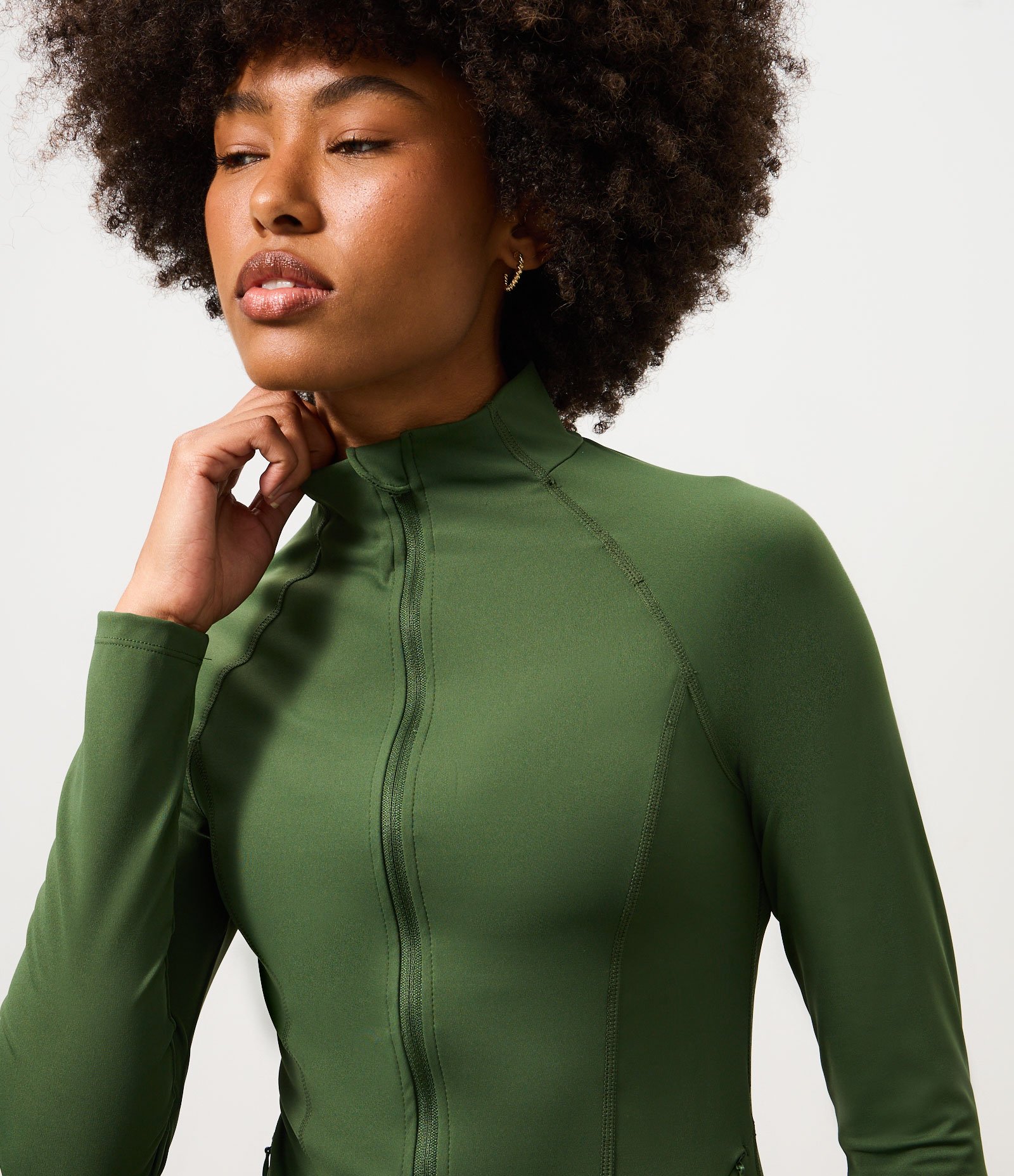 Jaqueta Esportiva Ajustada em Microfibra com Bolso Verde 3