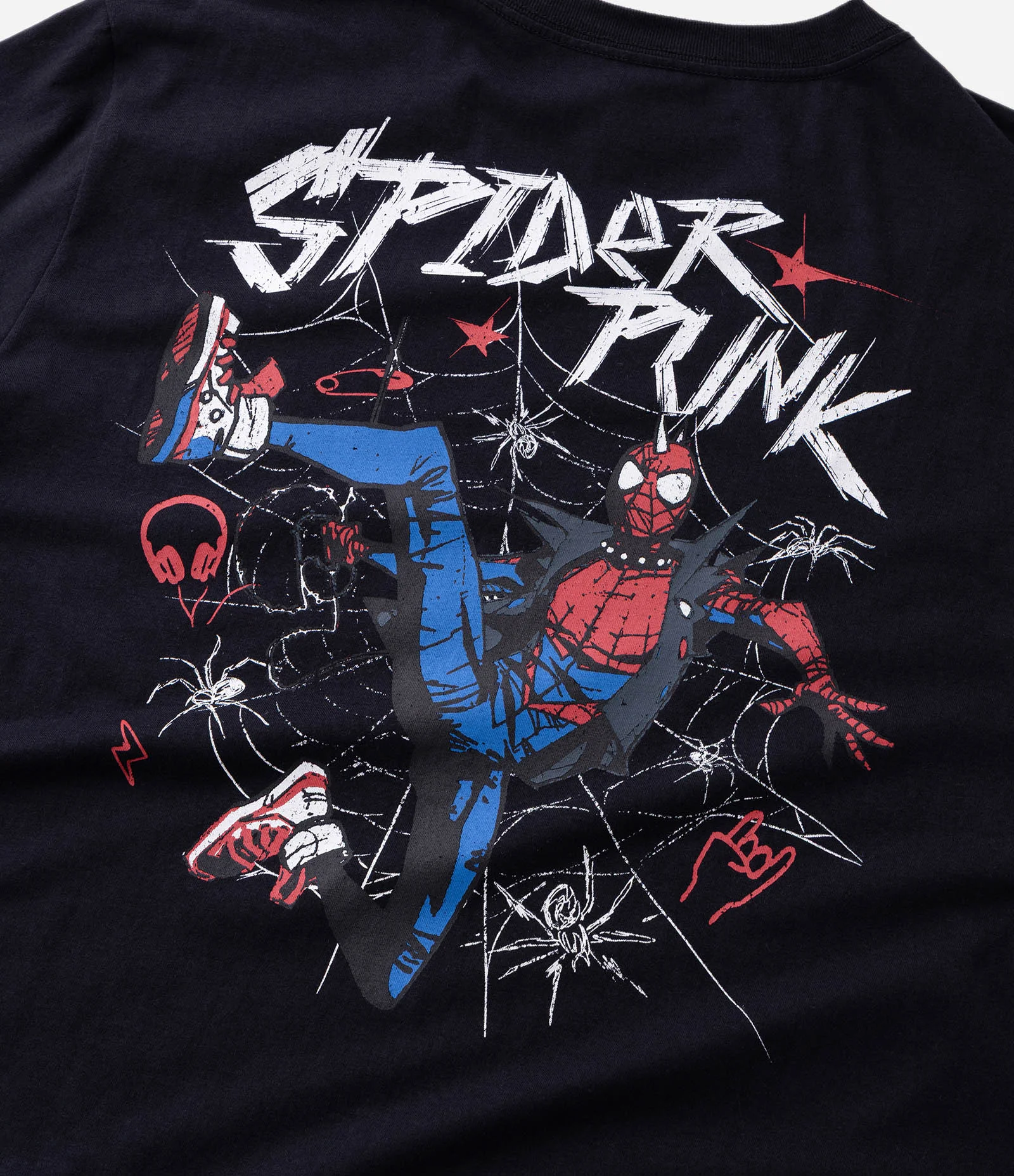 Camiseta Manga Curta em Algodão Homem Aranha Punk Preto 8
