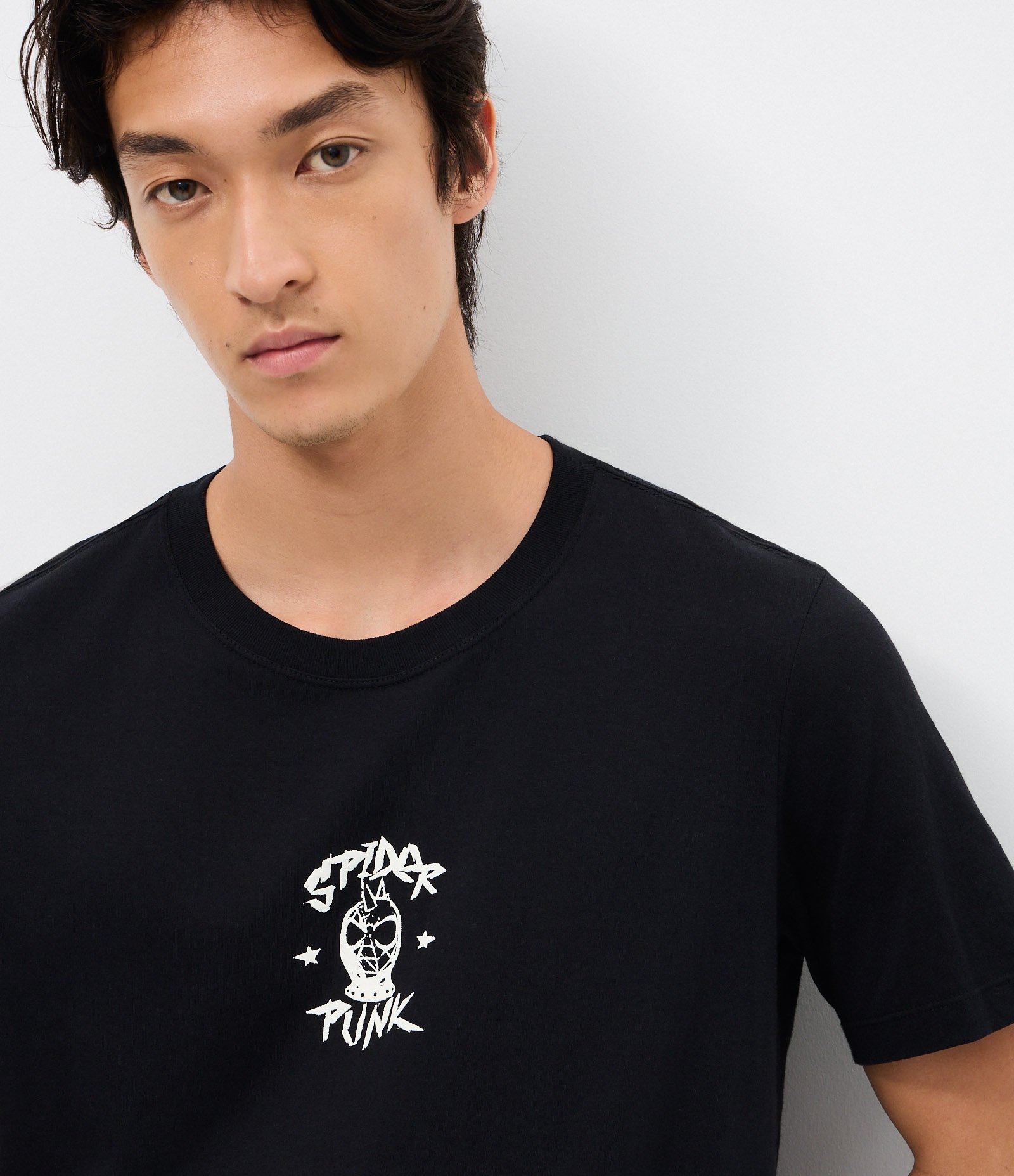 Camiseta Manga Curta em Algodão Homem Aranha Punk Preto 1