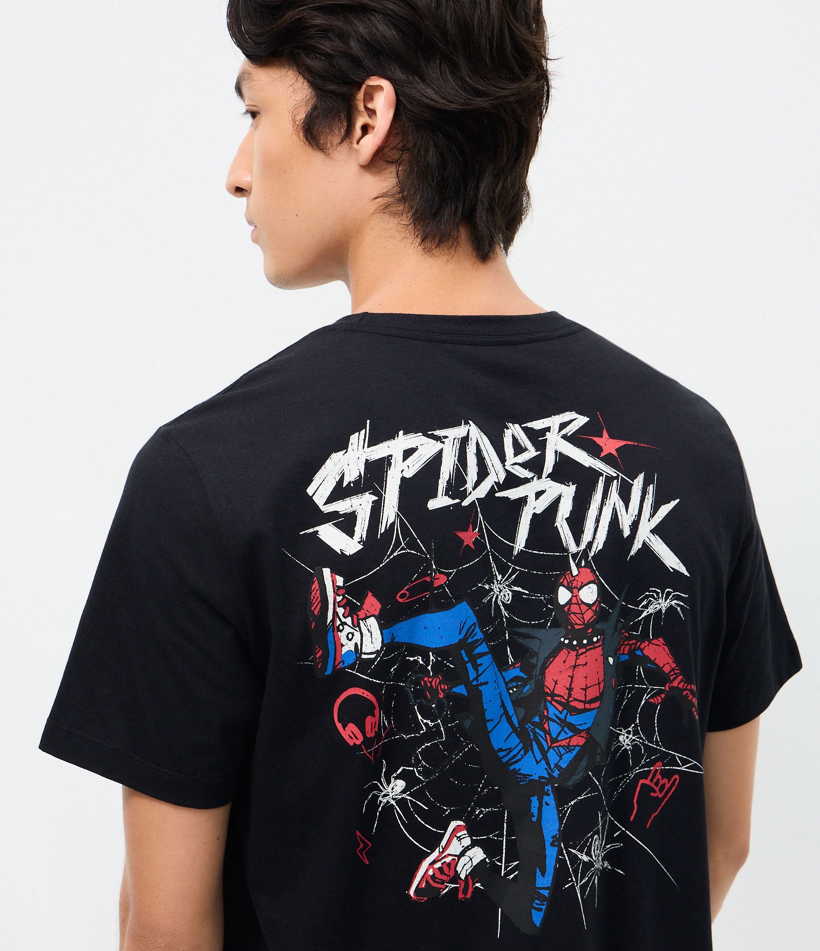 Camiseta Manga Curta em Algodão Homem Aranha Punk Preto 3