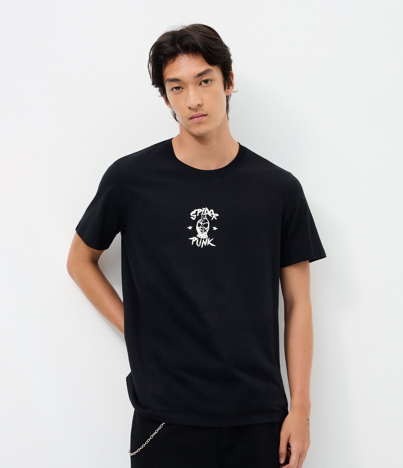 Camiseta Manga Curta em Algodão Homem Aranha Punk Preto 4