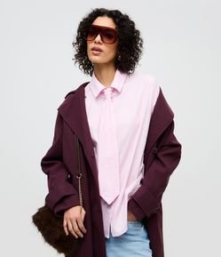 Camisa Alongada em Tricoline com Gravata