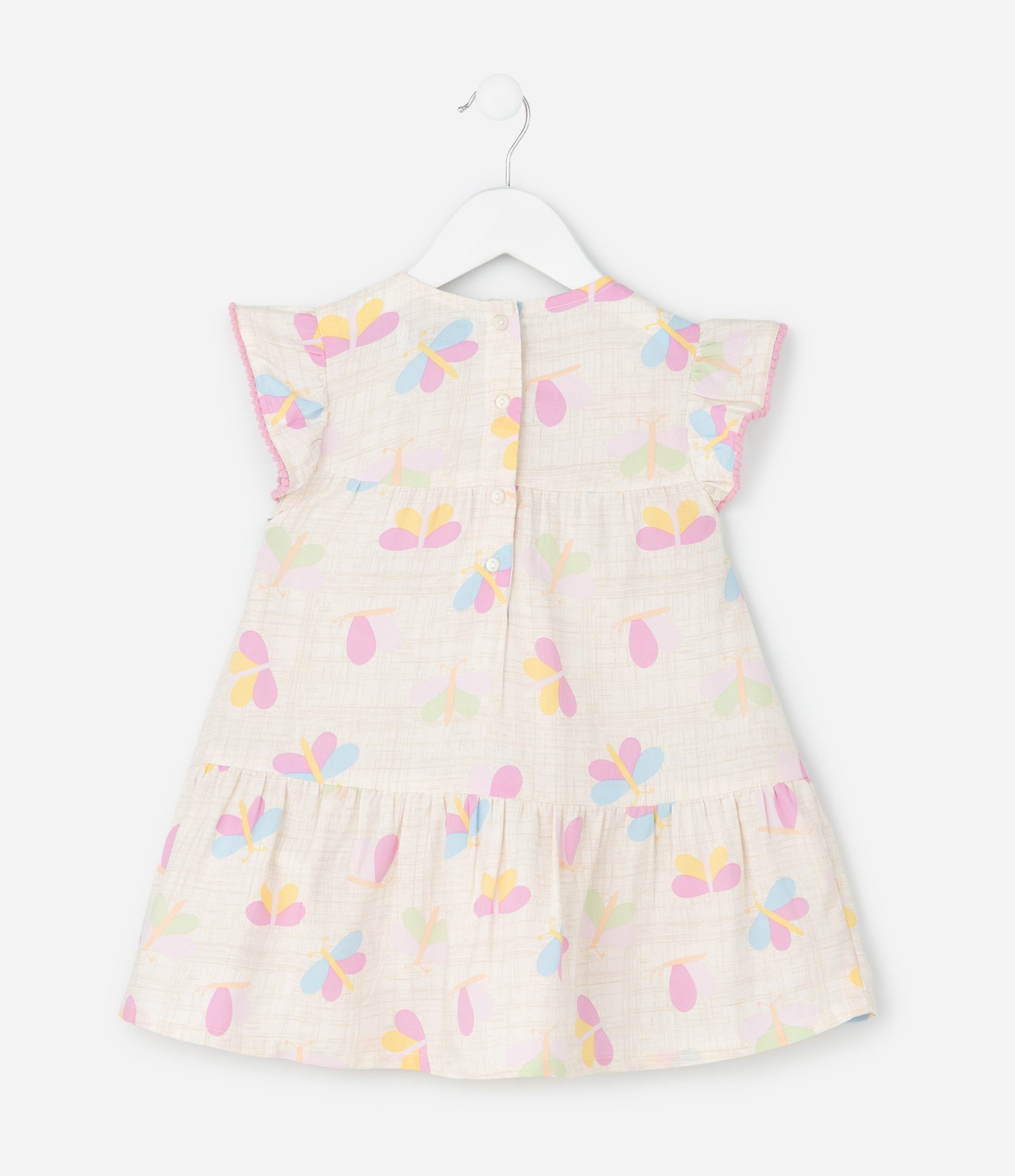 Vestido Infantil com Estampa Borboletas e Pompom – Tam 1 a 6 Anos Off White 2