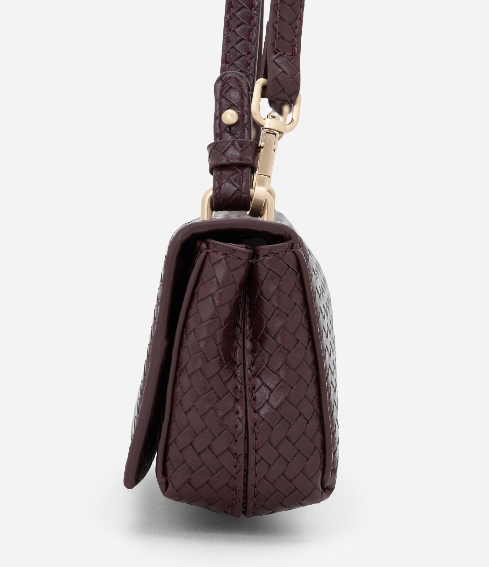 Bolsa Baguete Pequena em PU com Tampa e Alça Removível Vinho 3