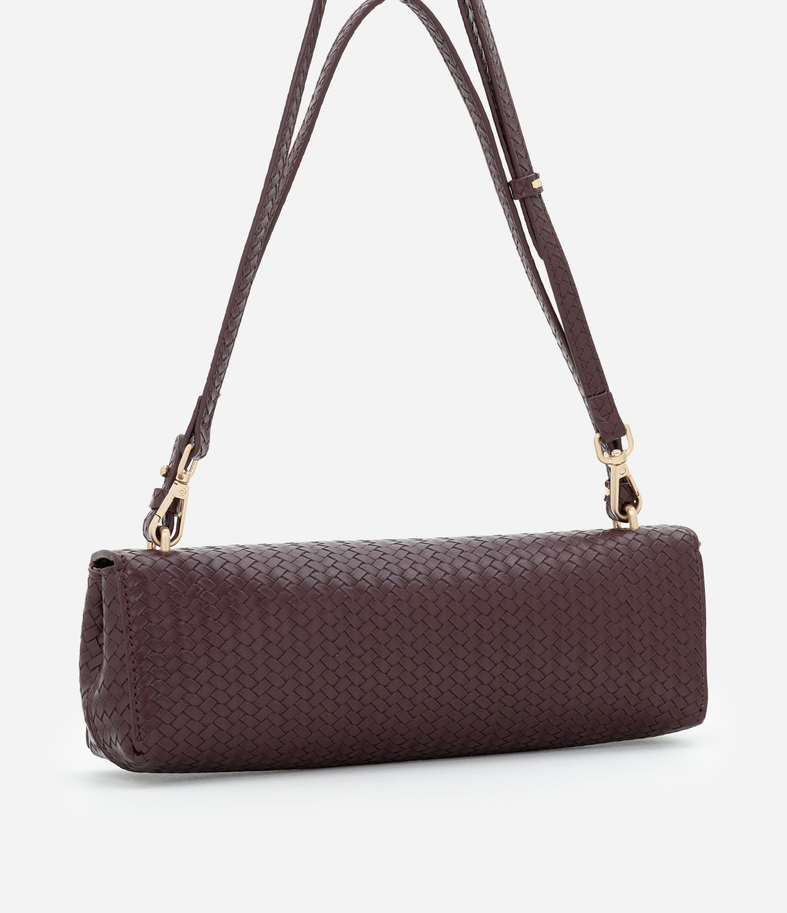 Bolsa Baguete Pequena em PU com Tampa e Alça Removível Vinho 4