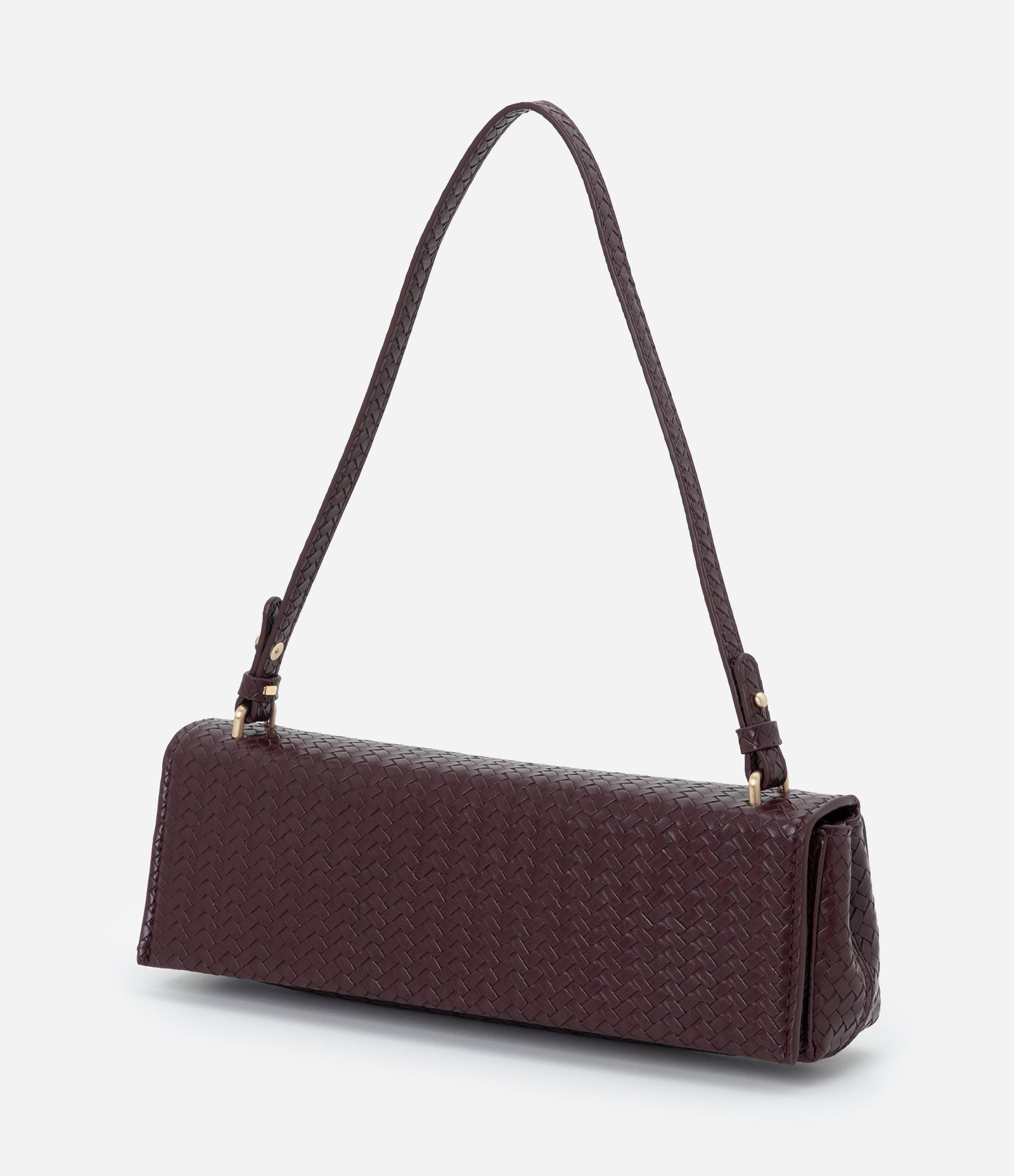 Bolsa Baguete Pequena em PU com Tampa e Alça Removível Vinho 5
