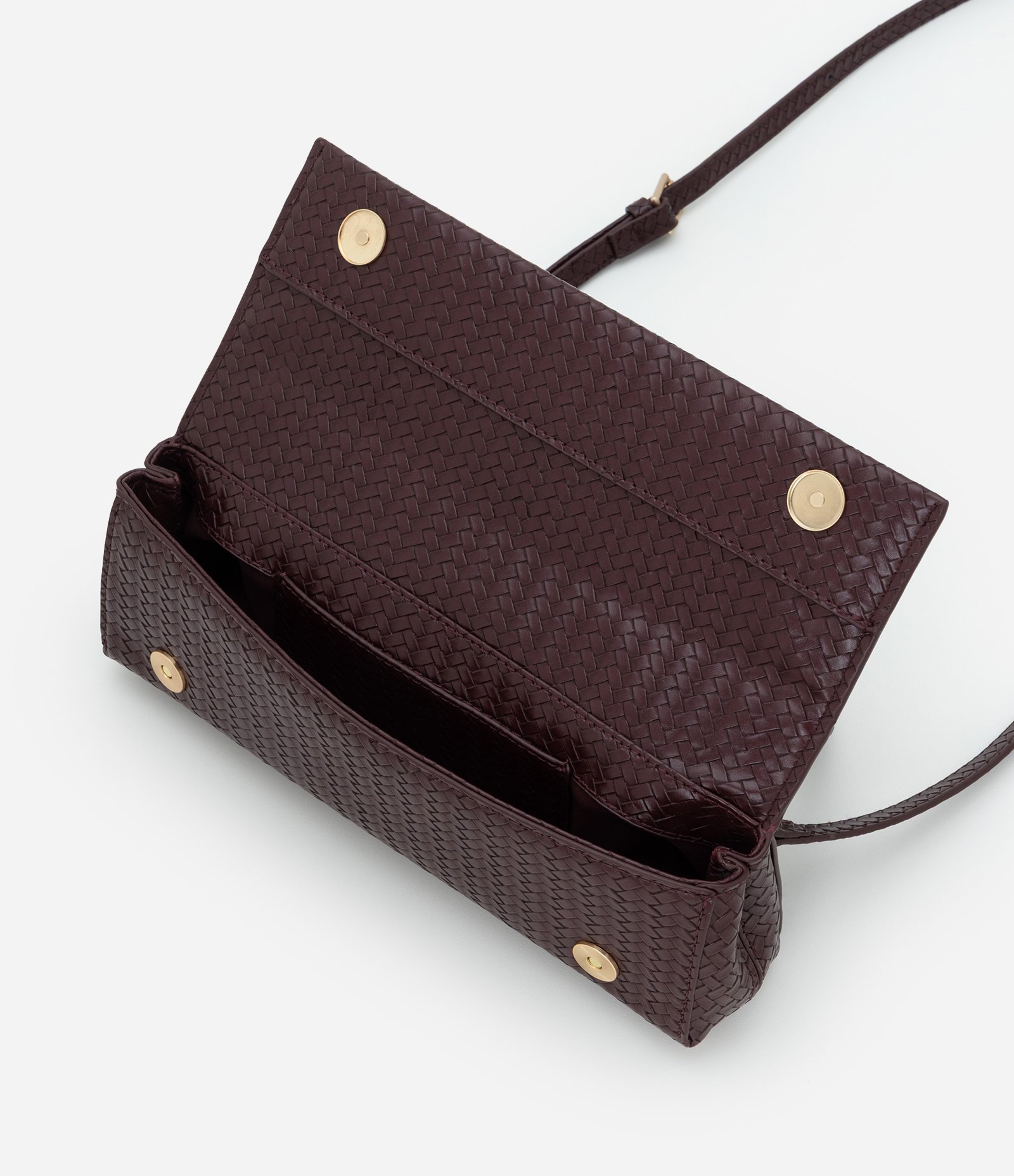 Bolsa Baguete Pequena em PU com Tampa e Alça Removível Vinho 6