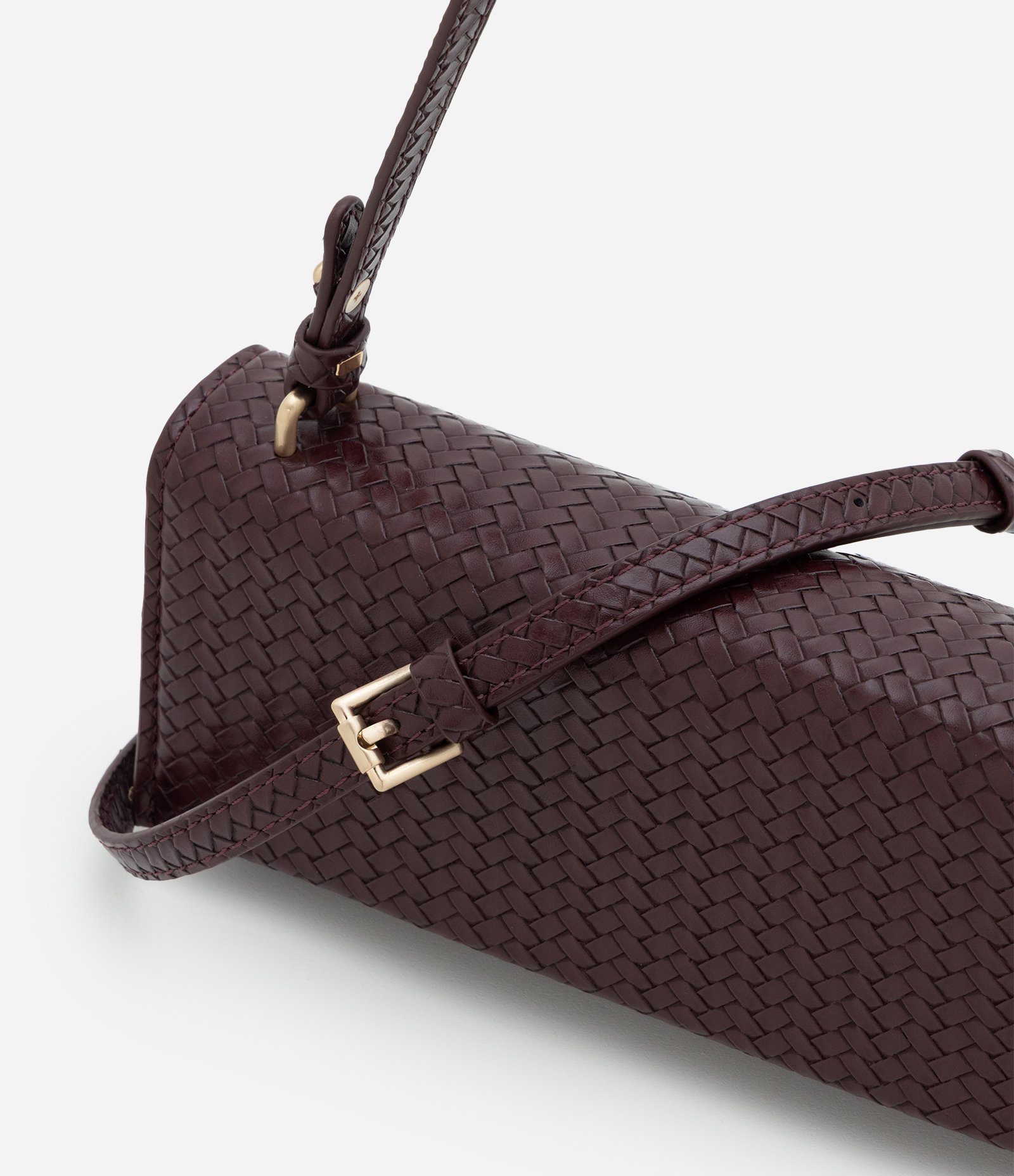 Bolsa Baguete Pequena em PU com Tampa e Alça Removível Vinho 7