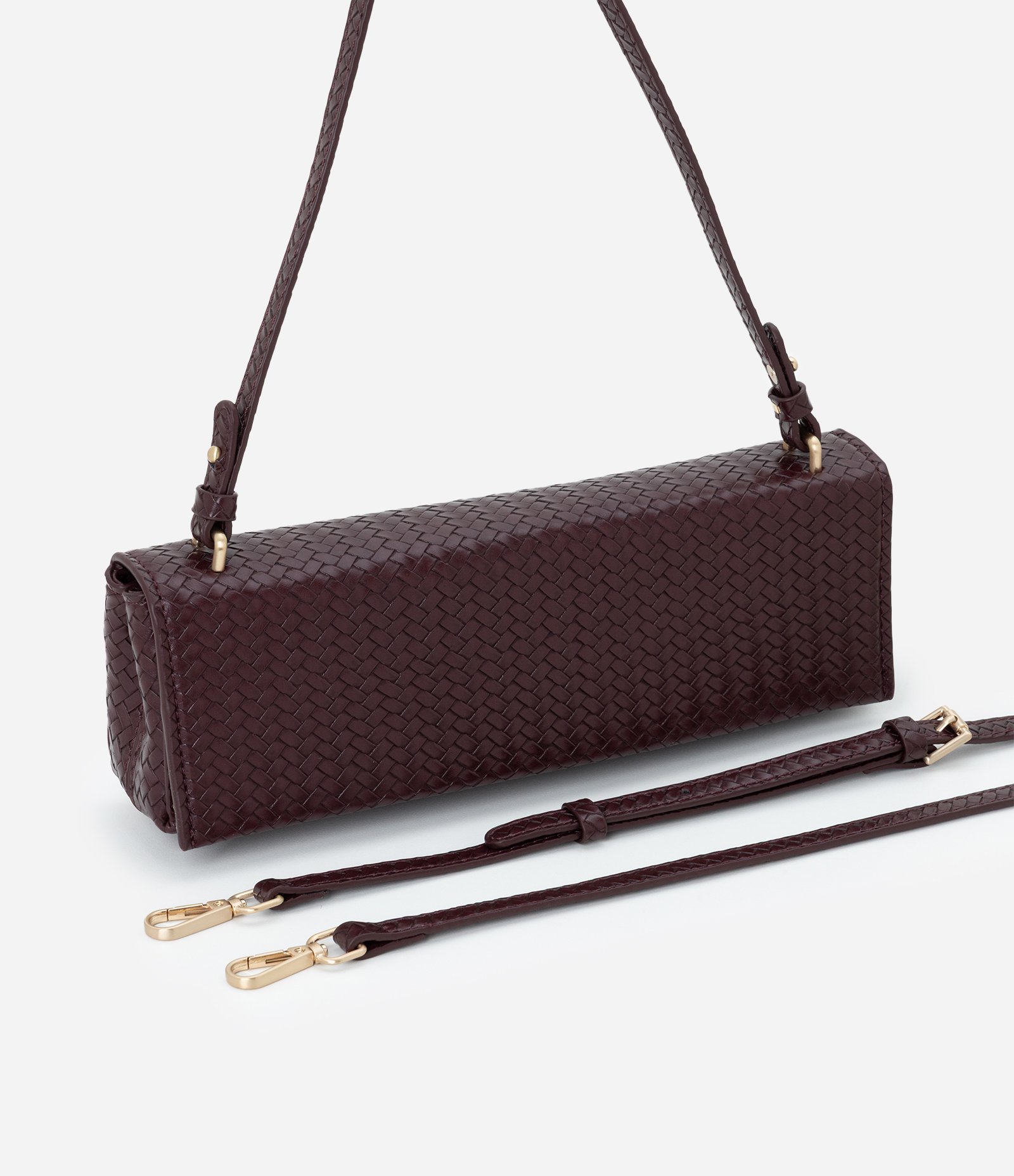 Bolsa Baguete Pequena em PU com Tampa e Alça Removível Vinho 8