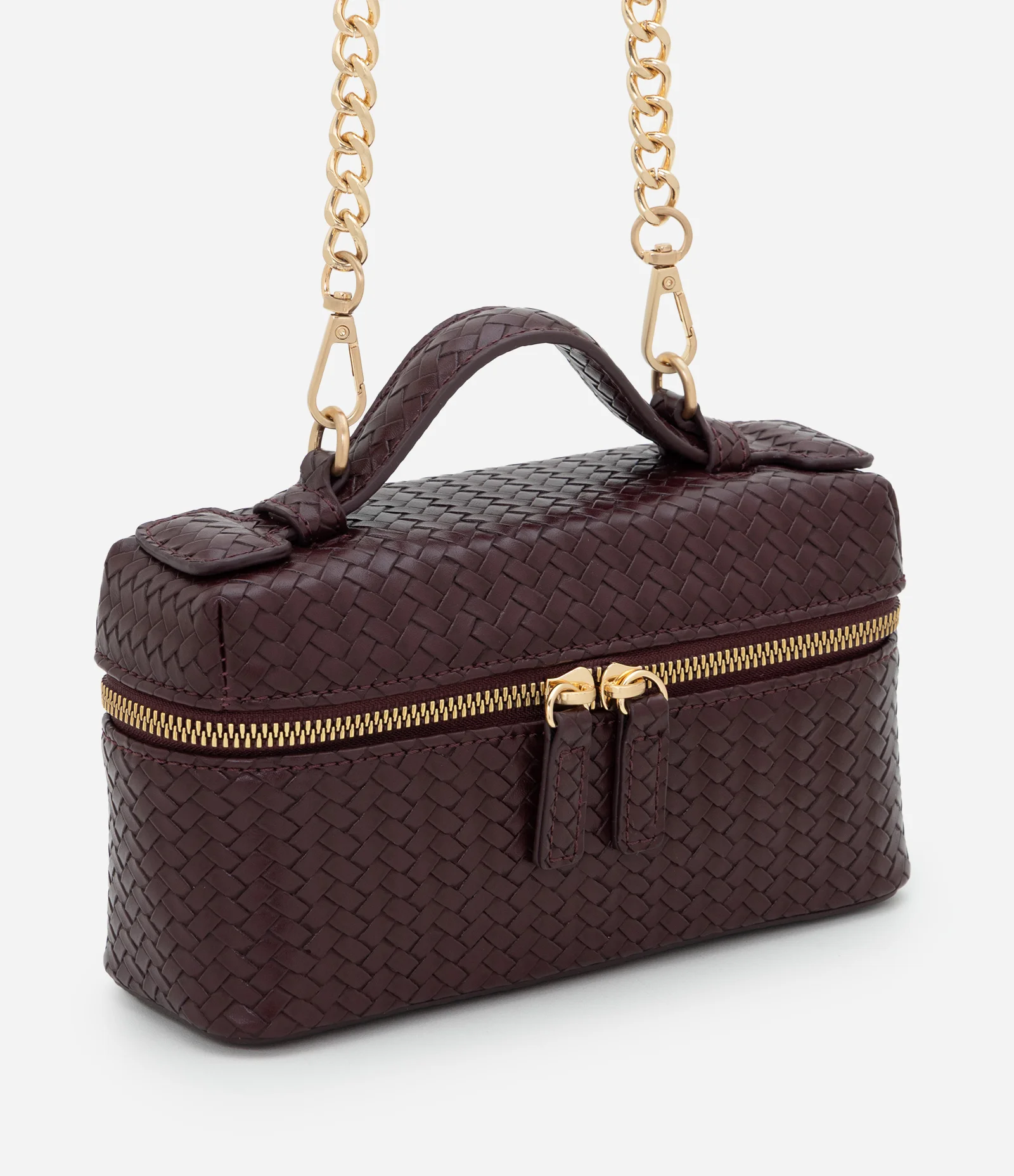 Bolsa Baú Pequena em PU com Corrente Removível Marrom 2