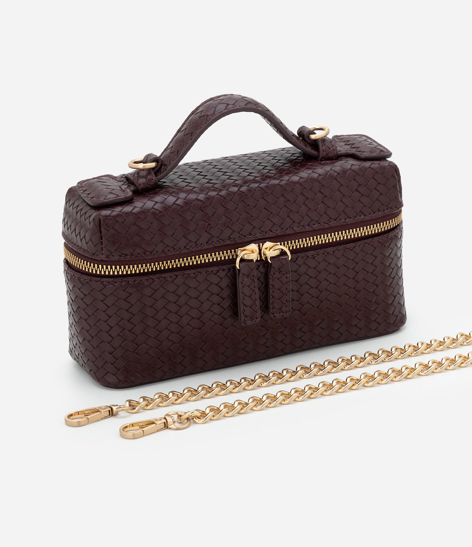 Bolsa Baú Pequena em PU com Corrente Removível Marrom 8