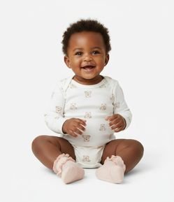 Body Infantil Manga Longa com Estampa Ursos – Tam RN a 18 Meses