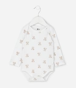 Body Infantil Manga Longa com Estampa Ursos – Tam RN a 18 Meses