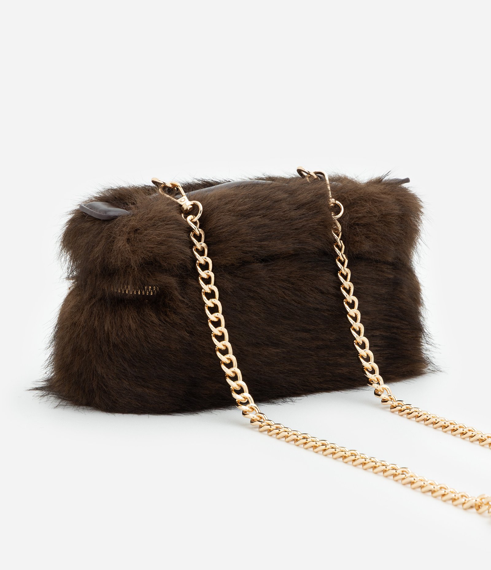 Bolsa Pequena com Alça de Mão e Textura de Pelos Marrom 3
