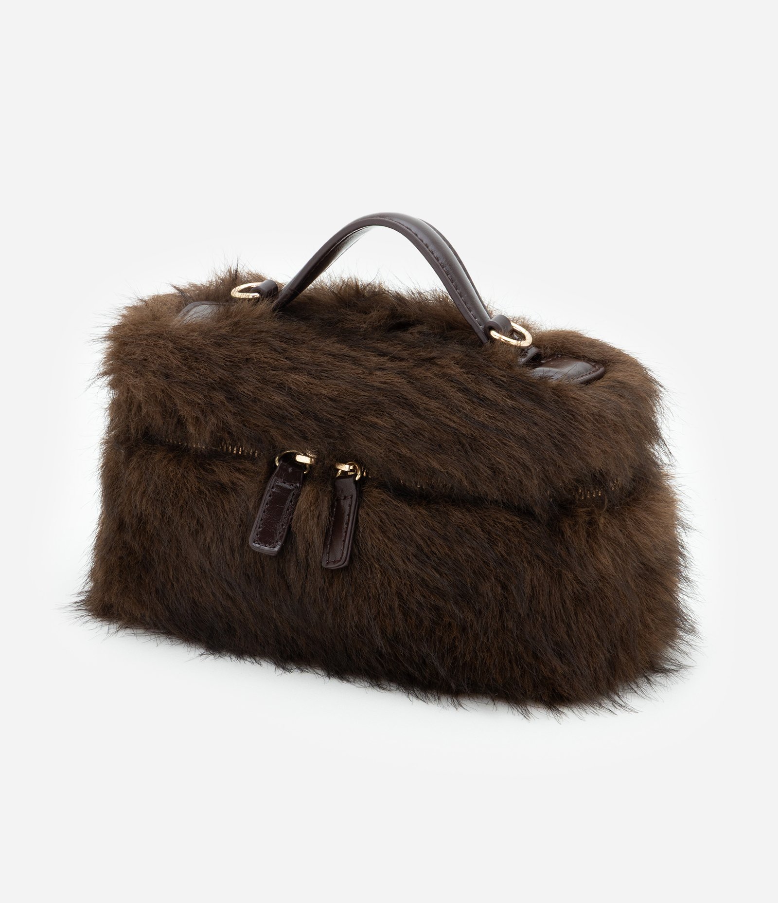 Bolsa Pequena com Alça de Mão e Textura de Pelos Marrom 5
