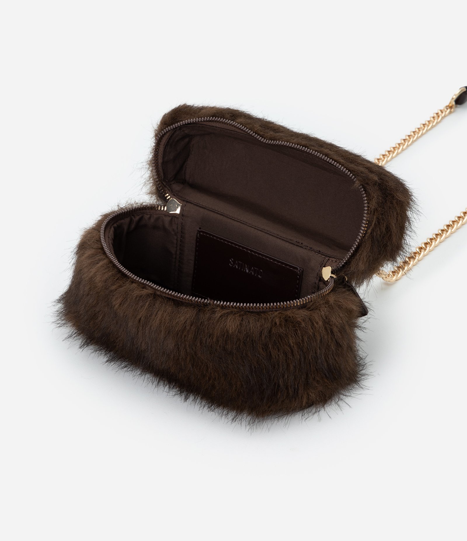 Bolsa Pequena com Alça de Mão e Textura de Pelos Marrom 6