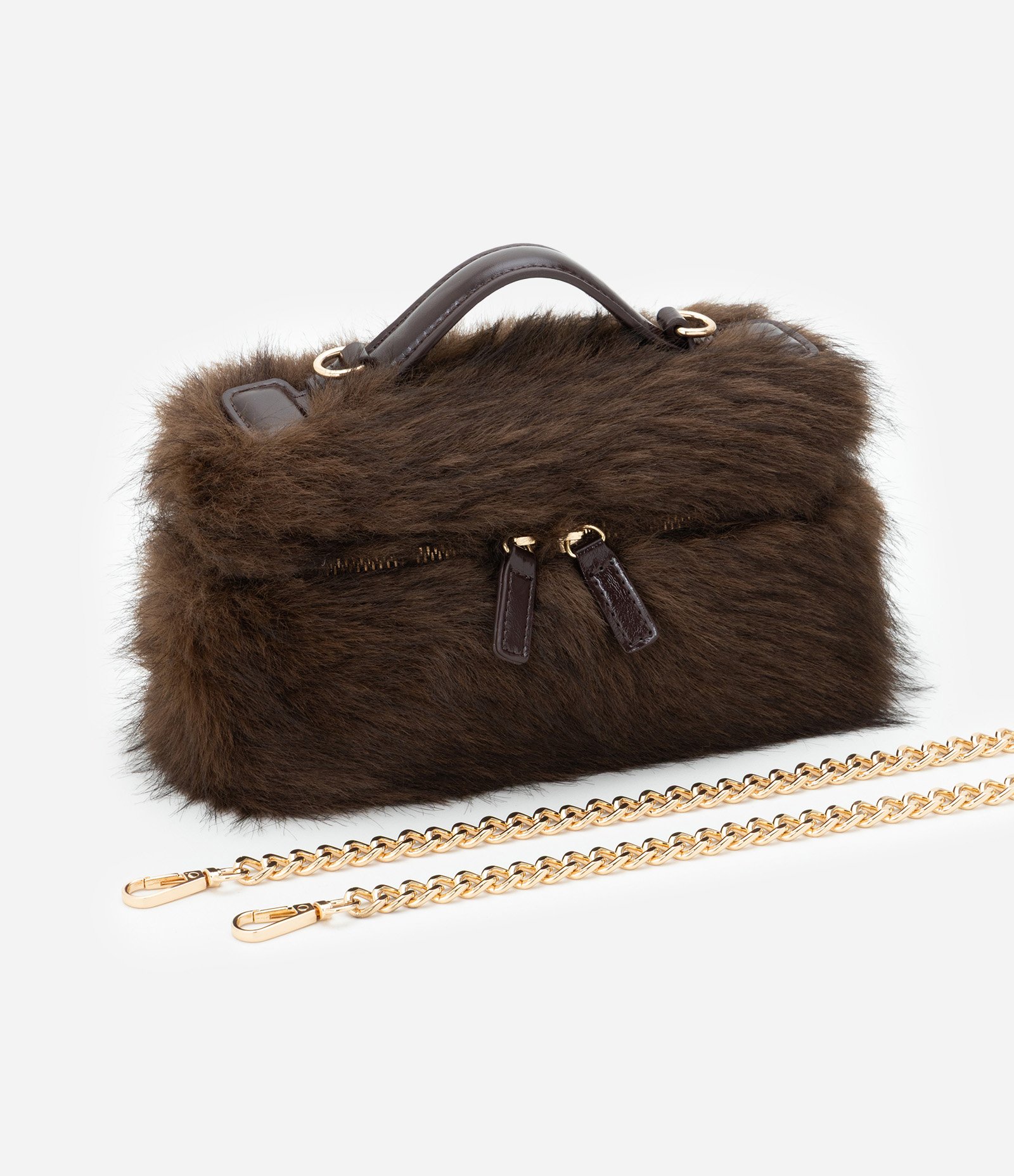 Bolsa Pequena com Alça de Mão e Textura de Pelos Marrom 7