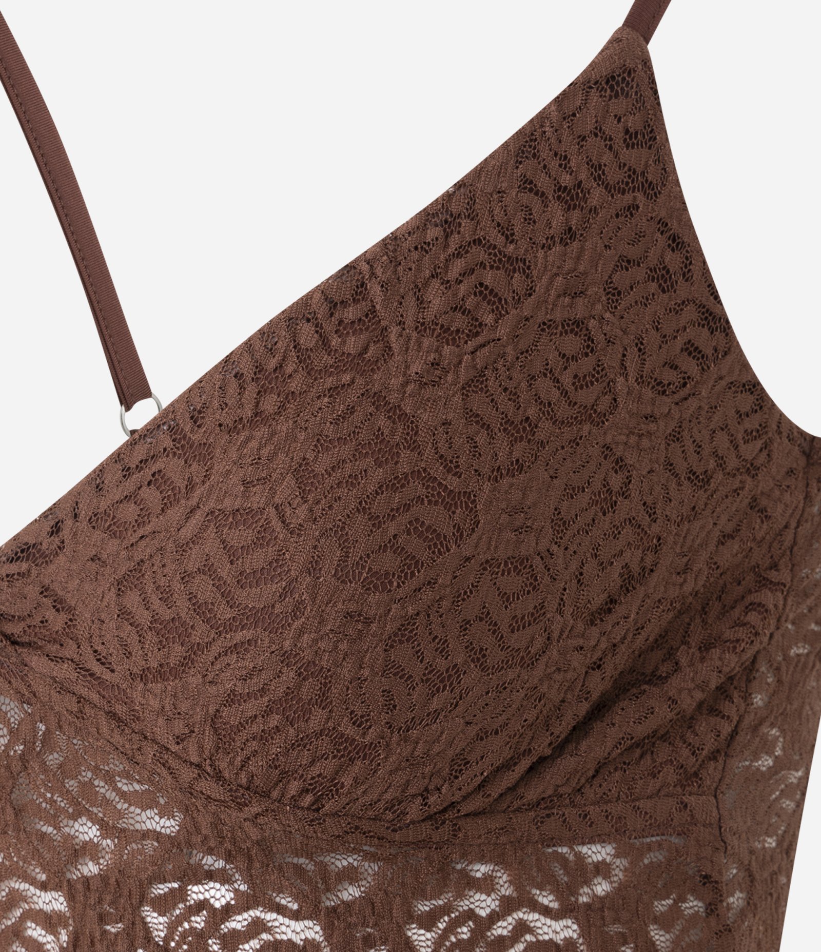 Blusa Regata em Renda Texturizada com Alças Finas Marrom 3