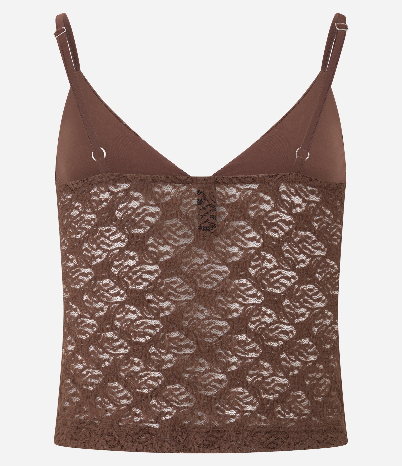 Blusa Regata em Renda Texturizada com Alças Finas Marrom 4