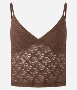 Blusa Regata em Renda Texturizada com Alças Finas