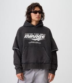Moletom Oversized em Algodão Estampado com Capuz e Manga Sobreposta