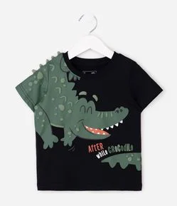 Camiseta Infantil com Estampa Interativa de Jacaré - Tam 1 a 6 Anos