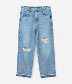 Calça Baggy Relaxed em Jeans com Rasgos