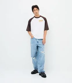 Calça Baggy Relaxed em Jeans com Rasgos