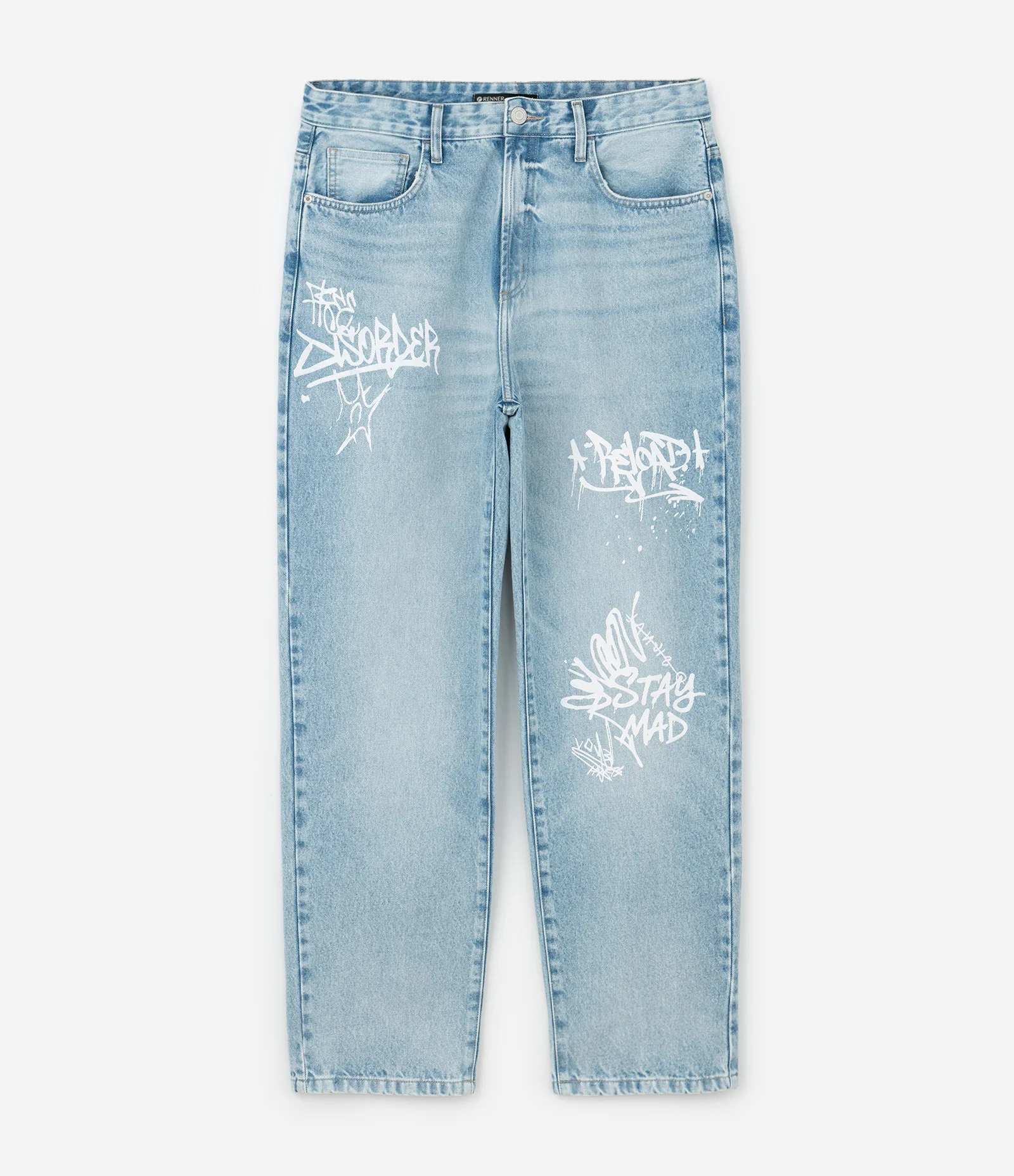Calça Baggy em Jeans com Lettering Grafite Azul 1