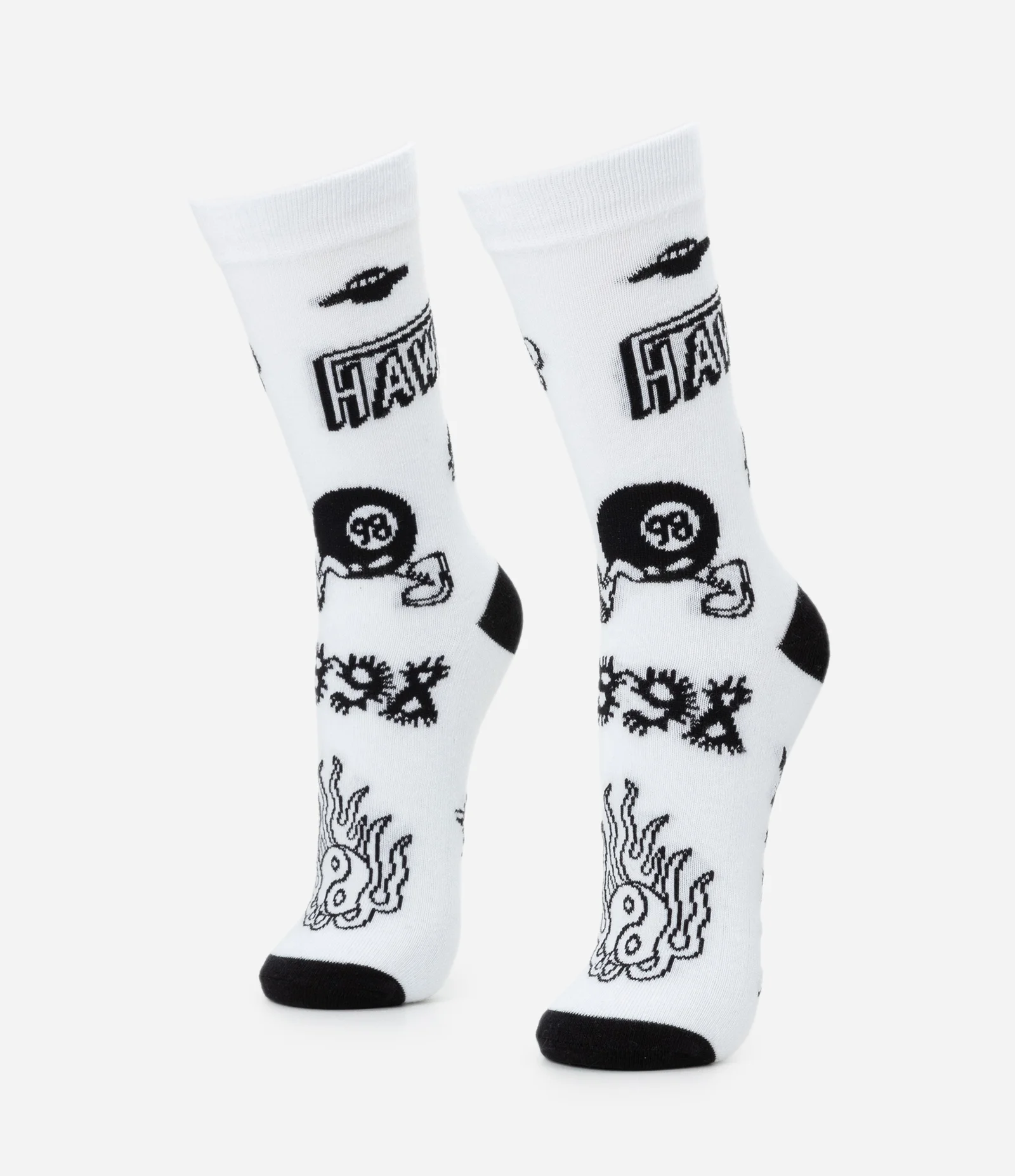 Meia Cano Longo em Algodão com Estampa Tony Hawk Branco 1