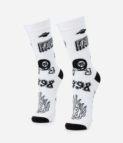Meia Cano Longo em Algodão com Estampa Tony Hawk
