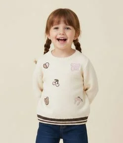 Suéter Infantil em Tricô com Mini Ícones Bordados – Tam 1 a 6 Anos