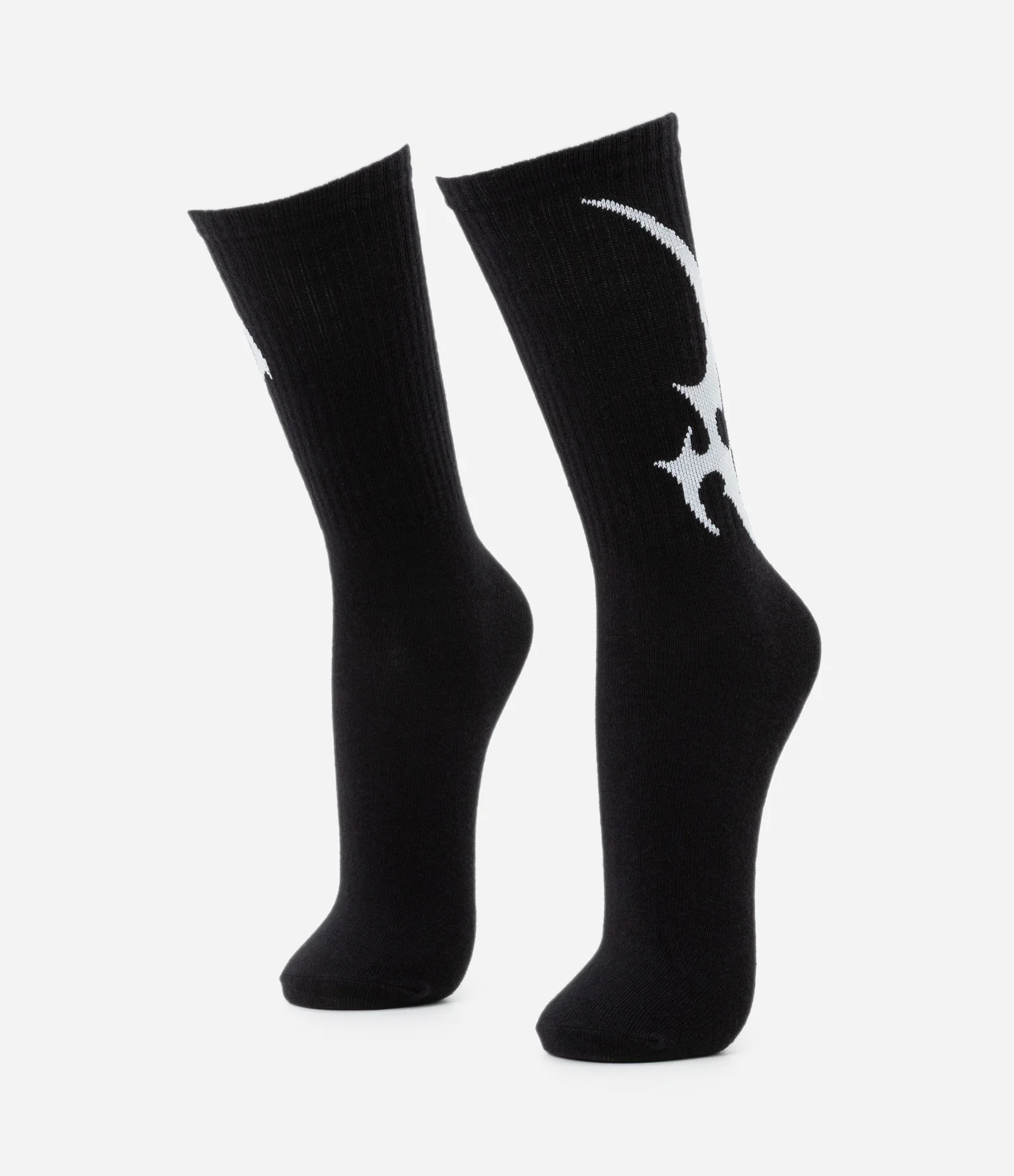 Meia Cano Longo em Algodão com Estampa Abstrata Lateral Preto 1