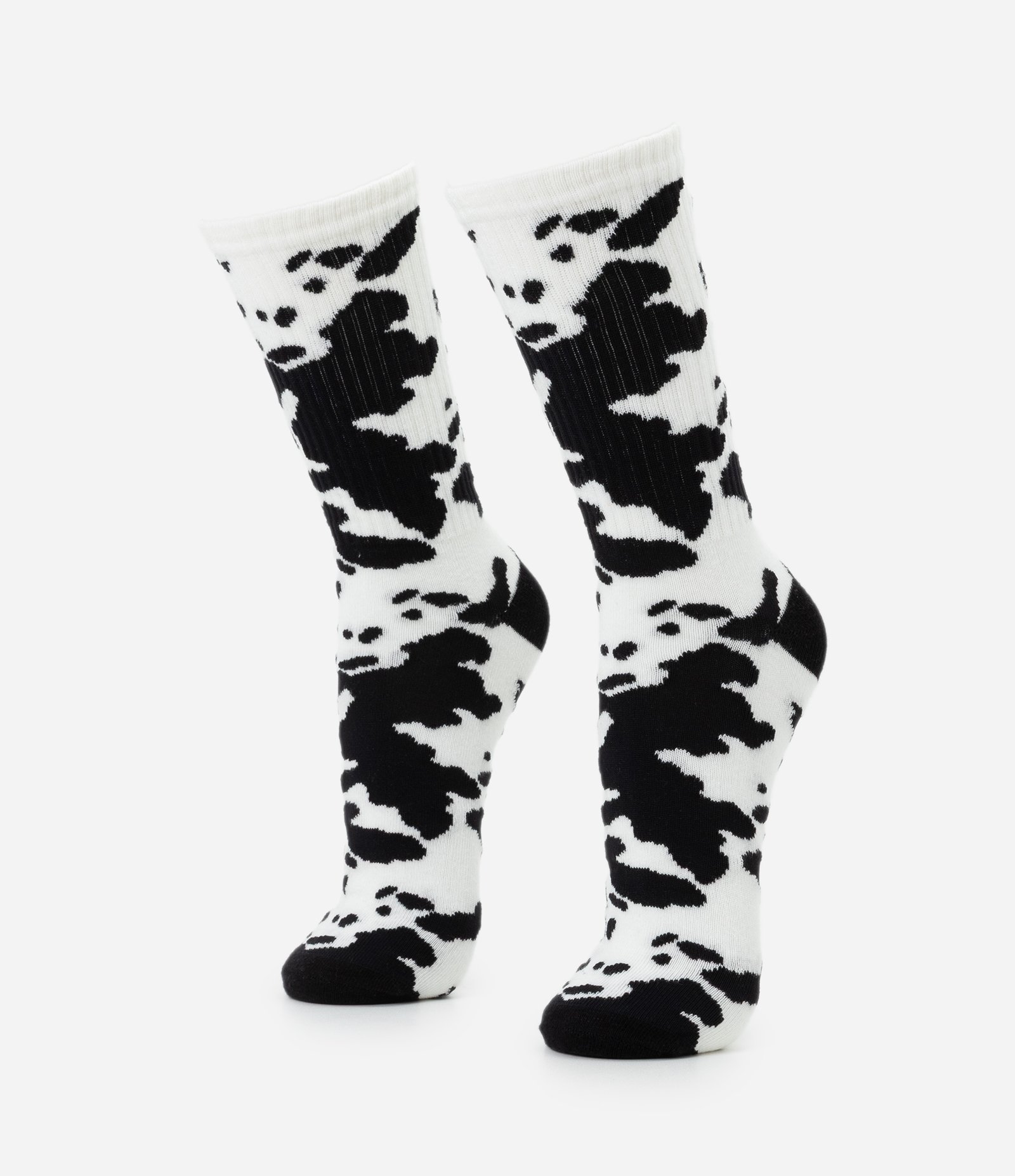Meia Cano Longo em Algodão com Estampa Animal Print Vaquinha Branco 1