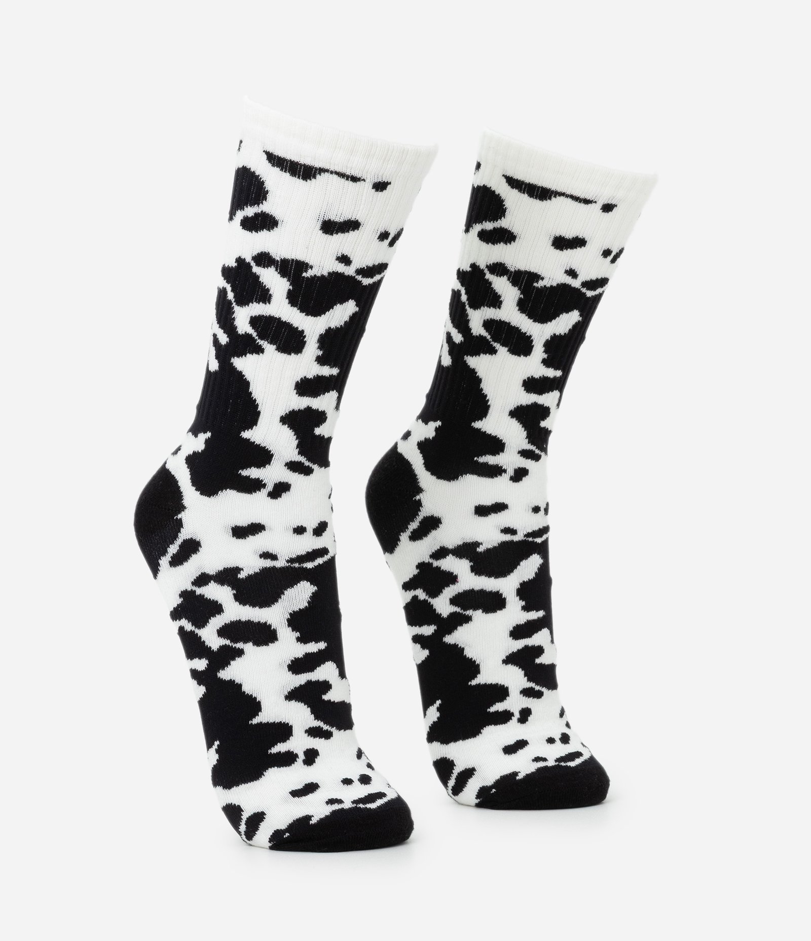 Meia Cano Longo em Algodão com Estampa Animal Print Vaquinha Branco 2