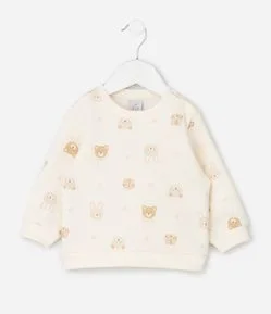 Casaco Infantil com Estampa Corações e Ursos – Tam 0 a 18 Meses