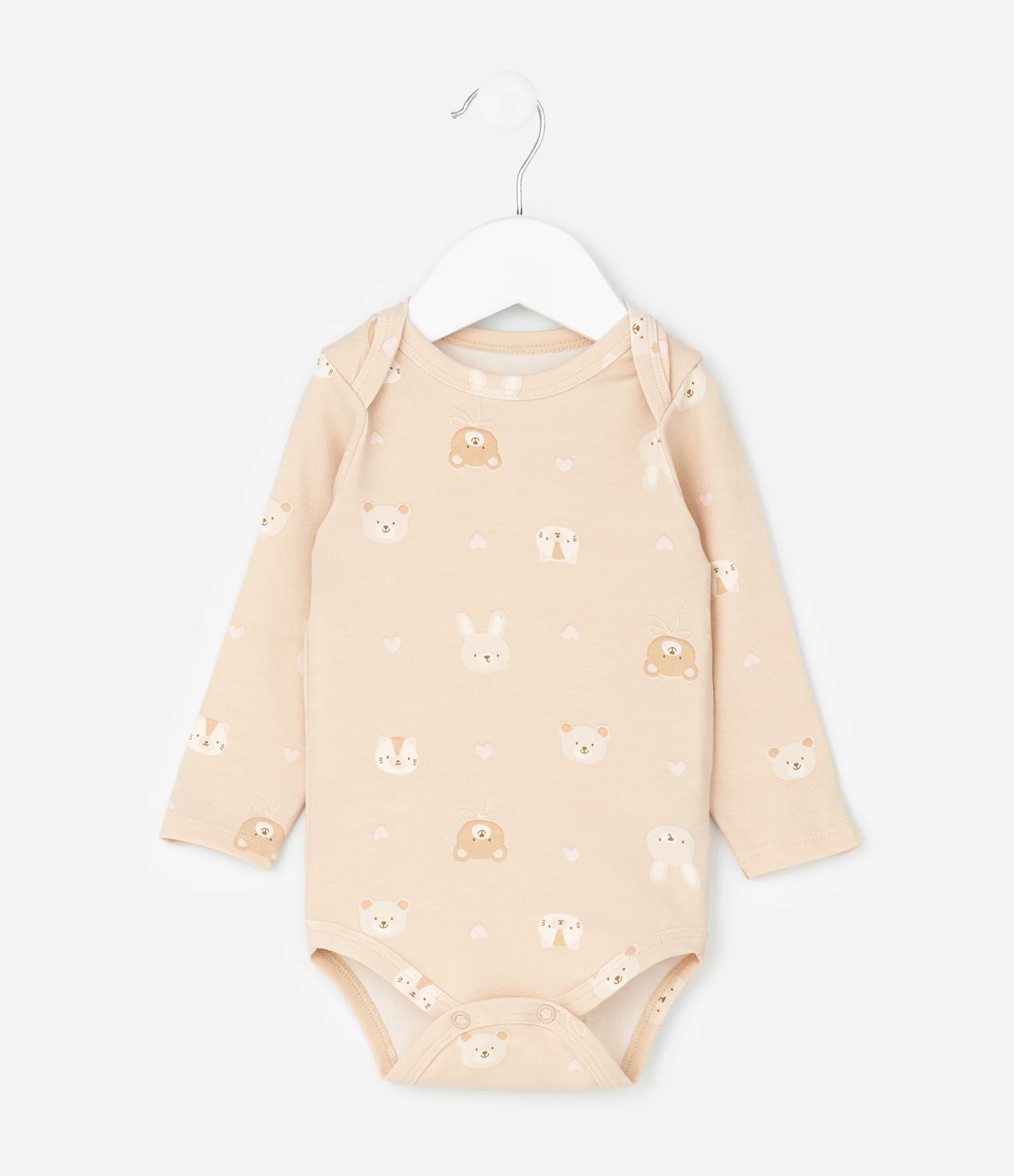 Body Infantil com Estampa Ursinho e Corações – Tam RN a 18 Meses Bege Claro 1