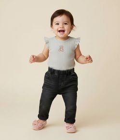 Body Infantil em Ribana com Bordado de Urso – Tam 0 a 18 Meses