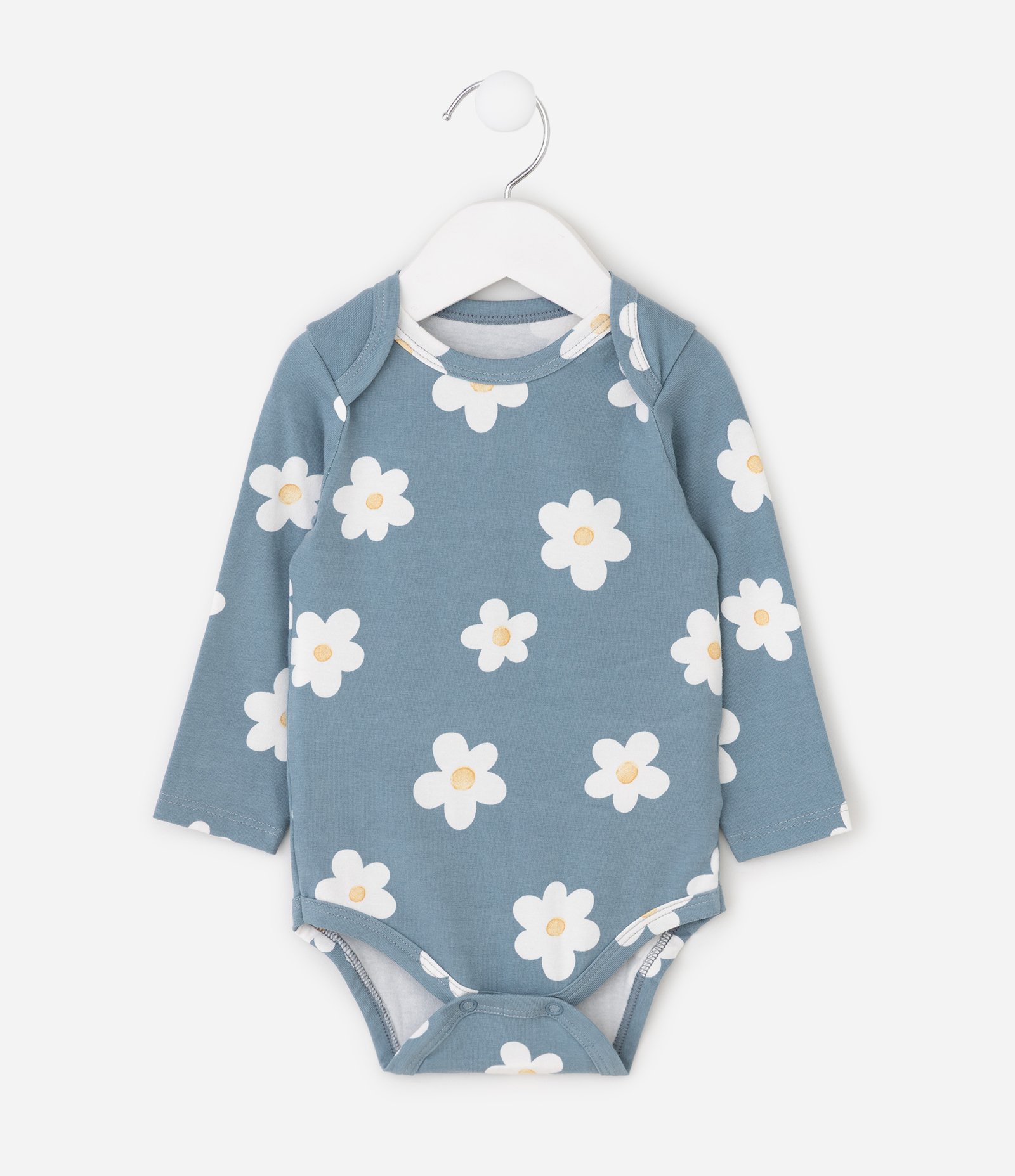 Body Infantil Manga Longa com Estampa Floral Bold – Tam 0 a 18 Meses Azul Acinzentado 3